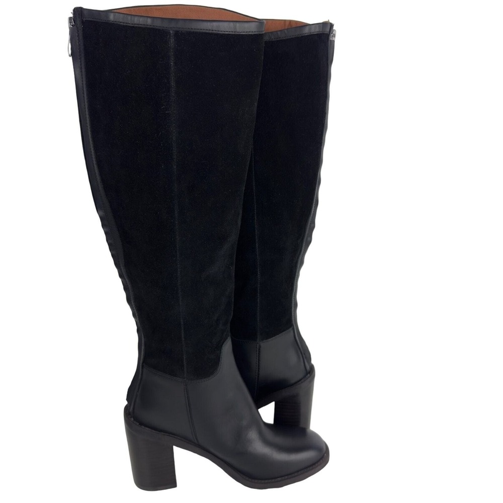 Franco Sarto‎ Nostalgia Tall Boots Black Leather Suede Block Heel Riding 5M - Picture 4 of 16